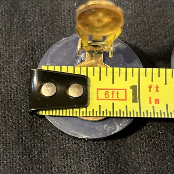 Unique Acrylic Button Clip On Earrings Black Red With Metal Stud Accents - Picture 6 of 6